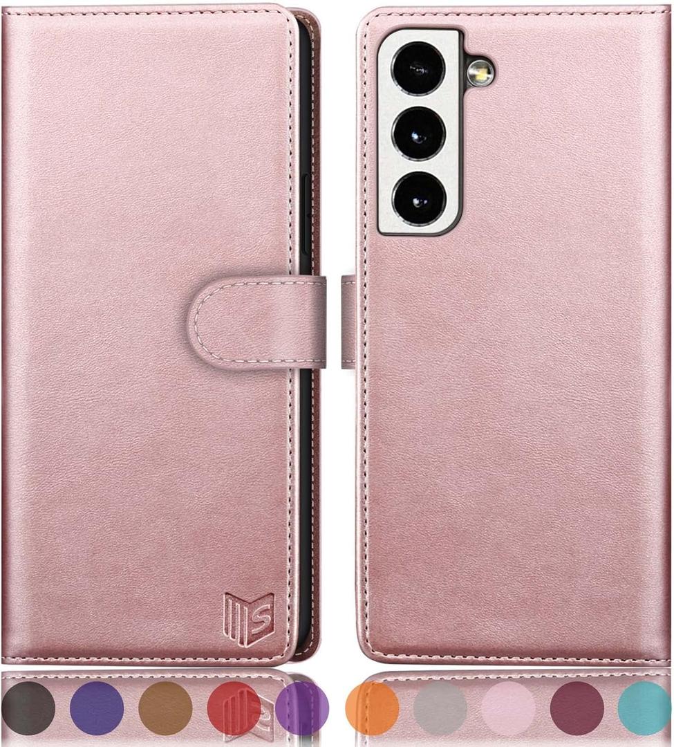 SUANPOT for Samsung Galaxy S22 with RFID Blocking Leather Wallet case Credit Card Holder,Flip Folio Book Phone case Shockproof Cover Women Men for Samsung S22 case Wallet Rose Gold
