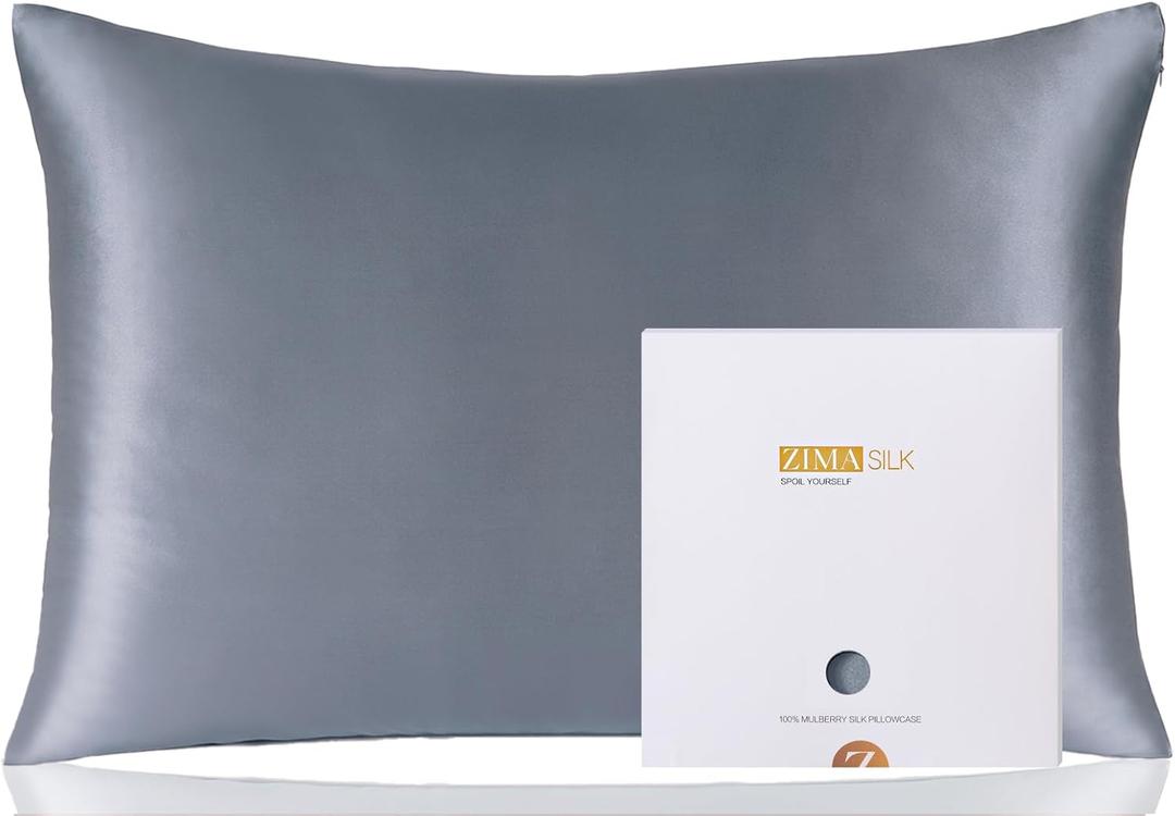 ZIMASILK 100% Pure Mulberry Silk Pillowcase for Hair and Skin Health,Soft and Smooth, Both Sides Premium Grade 6A Silk, 600 Thread Count, with Hidden Zipper, 1pc (Standard 20''x26'',Slate Blue)