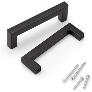 KNOBWELL 10 Pack 4 Inch Cabinet Pulls Kitchen Cabinet Handle, Stainless Steel Matte Black Cupboard Handles for Wardrobe Furniture Dresser Drawer Hole Distance 4", Overall Length 4-1/2" (Hole Center:4 inch(102mm))