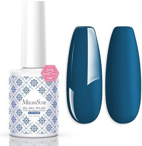 Melody Susie Fleurwee Plant Based Gel Nail Polish, Hema Free Dark Indigo Blue Nail Polish, Soak Off UV LED Gel Polish Gift for Women 21 Non Toxic Long Lasting Nail Art Manicure Salon DIY at Home P16, 2pcs