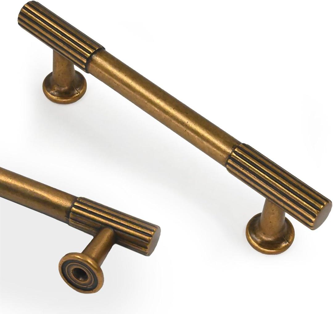 Asidrama 10 Pack Antique Brass Cabinet Handles, 3.75 Inch(96mm) Kitchen Cabinet Hardware for Cupboard Drawer Pulls