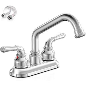 Phiestina 4-Inch 2 or 3 Hole Chrome Utility Sink/Laundry Faucet, with Centerset Rotatable Swivel 360° Spout and Garden Hose Threaded End, Slop Sink Tub Faucet with Water Supply Line, BF027-8-C