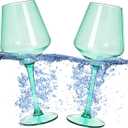 Floating Wine Glasses for Pool (18 Oz | Set of 2) - Wine Glass Set That Float | Shatterproof Poolside Wine | Beach Glass | Outdoor Tritan Plastic Glassware with Stem for Patio, Picnic - Ocean Green (Green)