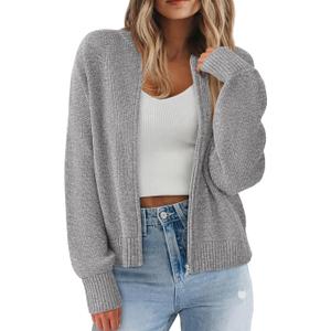 NALANISA Women's Chunky Cardigan Sweaters Spring Open Front Long Sleeve Ribbed Knit Zipper Short Cardigans Outerwear Coats S