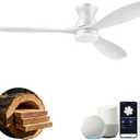 52" Wood Ceiling Fans with Lights Remote,Smart Control via Wifi Alexa APP,Quiet DC Motor,Modern Flush Mount Hugger Ceiling Fan for Low Profile Bedroom,Patio,Matte White,Outdoor Indoor,3 Blade,Dimmable