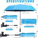 Beach Chair Umbrella with Clamp, Portable Clip on Umbrella for Outdoor Chairs, Adjustable UPF50+ Sun Shade Umbrellas for Beach Patio Travel Camping Wheelchair Golf Cart, Small 40inch with Storage Bag