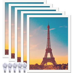 12x16 Picture Frame Set of 5, White Photo Frames High Transparent Wall Gallery Desktop Horizontal Vertical for Canvas Collage Photo Poster Certificate 12 x 16 inches