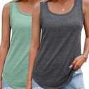 Olankaro Womens 2 Pack Tank Tops Loose Fit Basic T-Shirts Solid Color Casual Flowy Crew Neck Sleeveless Summer Tops 2025 Trendy Clothes Outfits(Gray+Green,Large)