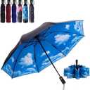 NOOFORMER Compact Reverse Folding Umbrella Automatic Windproof Travel Inverted Umbrellas (A7-Sky(Inverted))
