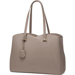 LOVEVOOK Teacher Tote Bag for Women, Work Bags Laptop Bag, Professional 17.3 Inch Leather Computer Bag, Large Purses Handbag Briefcase, Taupe