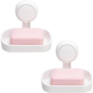 TAILI Soap Holder Soap Dish for Shower, Suction Cup Soap Holder for Shower Wall, Bathroom Accessories, Removable Strong Hold Soap Saver, Drill Free Double Soap Dish, White 2 Set