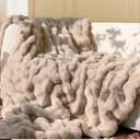 Ultra Soft Cozy Faux Fur Throw Blanket, Fuzzy Plush Thick Bubble Blanket, Oversize Luxury Fluffy Blanket for Couch, Sofa, Bedroom, and Living Room, 50x60 Inches, Light Brown
