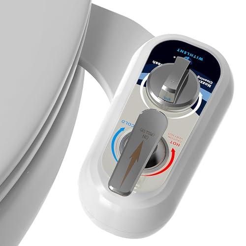 Bidet Attachment for Toilet Warm Water Left - Hot and Cold Self-Cleaning, Dual Nozzle, Non-Electric Bidet Attachment for Toilet Seat, Adjustable Water Pressure, Rear and Feminine Wash, Lever Control