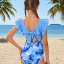 Girls Swimsuits One Piece Floral Ruffle Bathing Suits for Teens Hawaiian Beach Swimwear for Summer Vacation 7-14Y