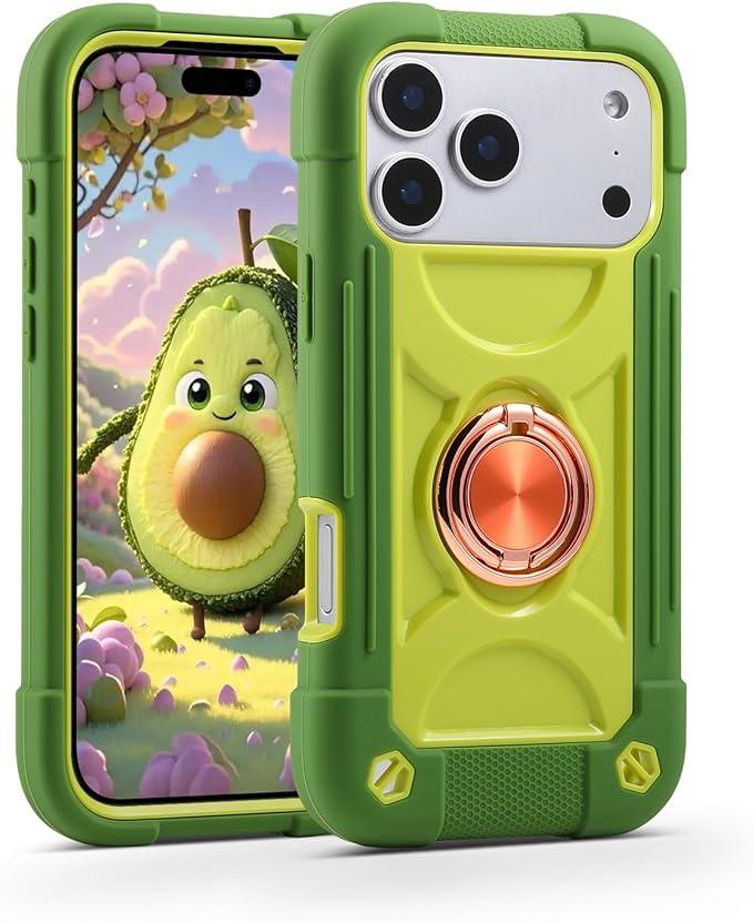 MARKILL Compatible with iPhone 17 Pro Max Case 6.9 Inch with Ring Stand, Heavy-Duty Military Grade Shockproof Phone Kids Cover for iPhone 17 Pro Max Avocado