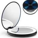 GLOLUSENT Lighted Travel Makeup Mirror, 1x/10x Magnification, Compact, Portable for Handbag, Purse, Pocket, 3.5 inch Illuminated, Folding, Handheld, 2-Sided, Round, Dark Blue