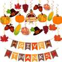 42Pcs Thanksgiving Decorations Pre-Assembled GIVE THANKS Banner Hanging Swirls for Indoor Home Party Office Classroom School Fall Decor