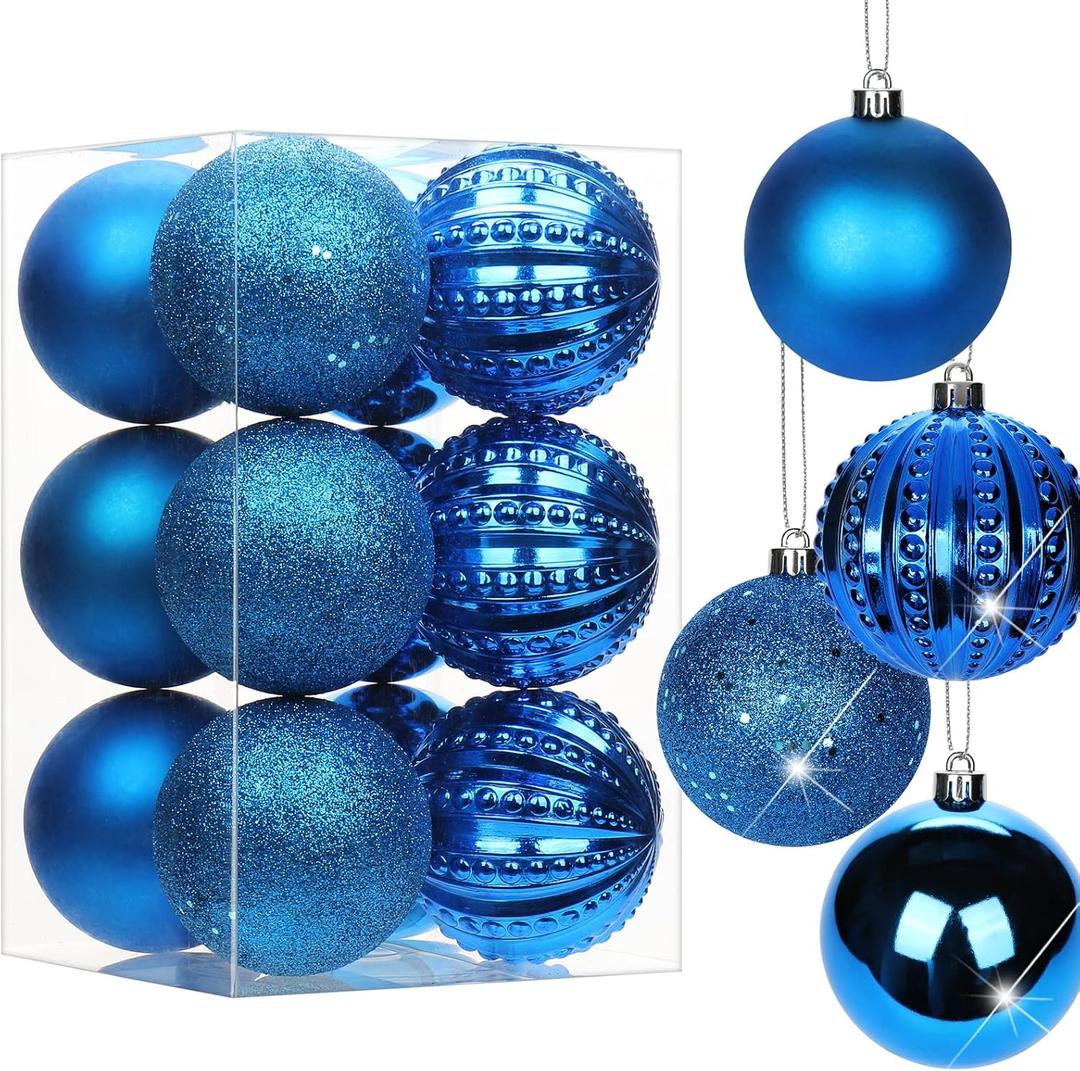 3.15" Navy Blue Christmas Ornaments 12 Pcs Shatterproof Christmas Ball Ornaments Set Large Blue Ornament for Xmas Tree Halloween Holiday Party