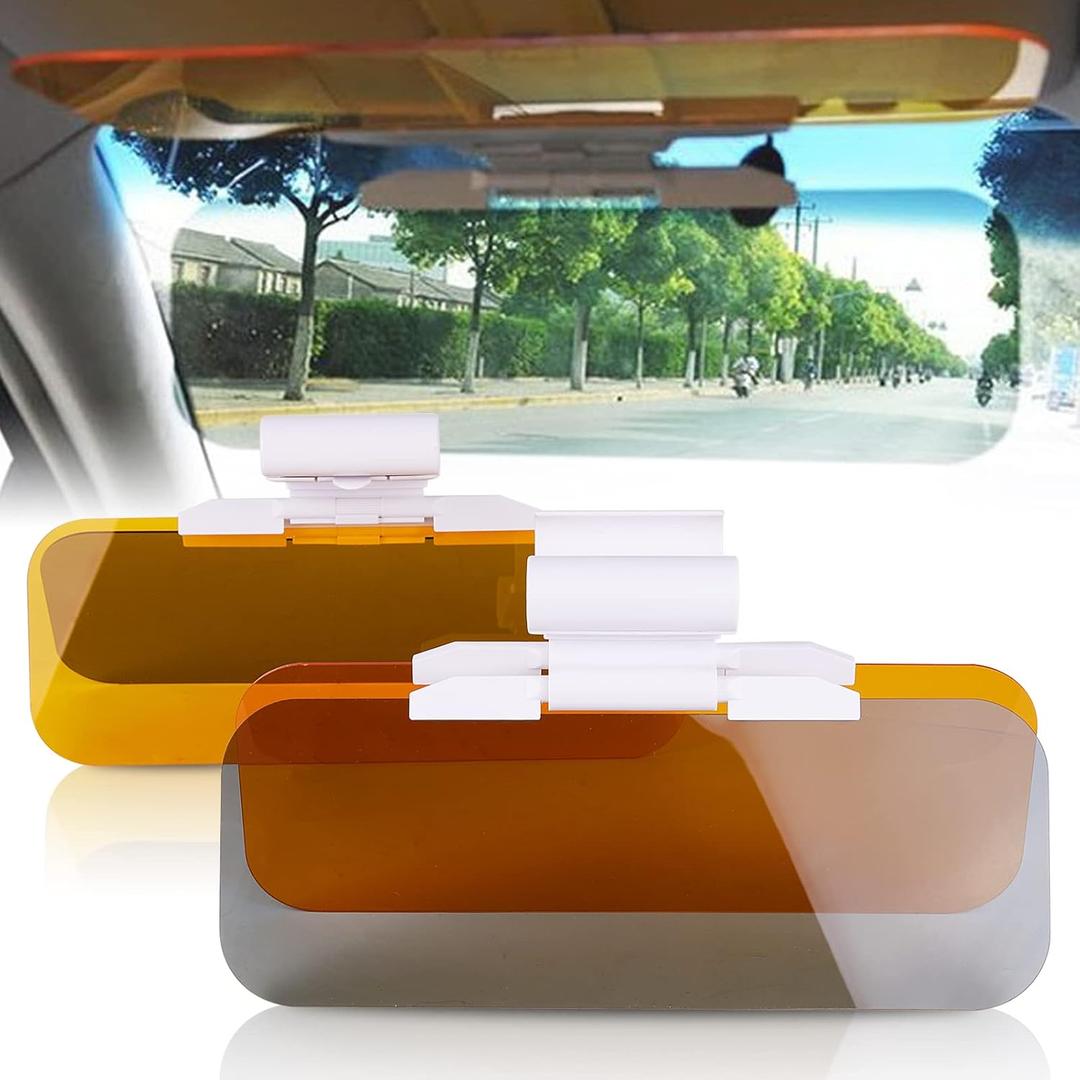 runmade 2Pcs Car Sun Visor Day and Night Shade Windshield Anti-Glare Blocker HD Driving Visor Glare Sun Shield Tinted Extension