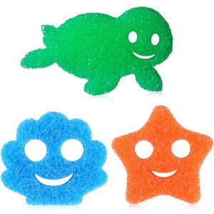 Pickmesh 3 Pcs Multi Functional Scrub Sponge Scrubber Cute Temperature Sensitive Cleaning Sponges Non Scratch for Washing Dishes Bathroom Kitchen(Summer Sponge)