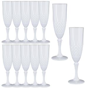 Plastic Champagne Flutes,48PCS White Solid Wine Glasses Goblets Shatterproof Mimosa Bar Reusable Vintage Champagne Flutes Stemmed Drinking Cups for Weddings, Bachelor Parties, Toasting,Cava, Prosecco