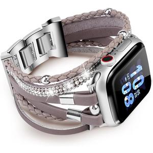 Compatible with Apple Watch Band 40mm Women, Boho Bracelet for Apple Watch Bands 42mm 41mm 38mm Series 11 10 9 8 7, Multi Wrap Strap Leather for iWatch Bands 6 5 4 3 2 1 SE (style1-Silver White)