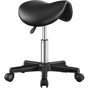 SONGMICS Ergonomic Saddle Stool with Wheels, Rolling Stool, Without backrest