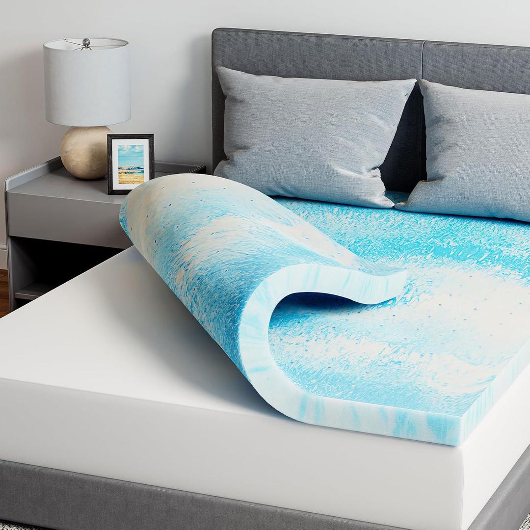 Novilla Queen Memory Foam Mattress Topper 2 Inch, Cooling Gel Infused, Ventilated Pressure Relief Pad, Soft Comfort for Sofa, RV, Camper, Dorm Room
