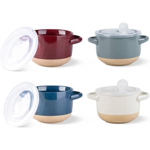 AmorArc 24 Ounces Soup Bowls with Large Handles and Lids, Stoneware Bowls Set of 4 for Soup, Cereal, Stew, Noodle, Colourful Ceramic Kitchen Bowls, Microwave&Dishwasher Safe, Multicolor