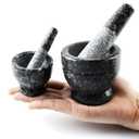 2 pcs Granite Mortar and Pestle Set, Miniature Grinder for Herbs, Asian Spices and Seeds for Thai, Chinese, Indian Cuisine Chefs and Home Cooks  (Grey 2 in and Grey 3 in.) (2 pcs Cup 2 oz. & 1 oz.)