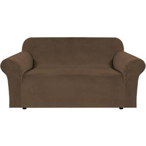 H.VERSAILTEX Stretch Velvet Loveseat Covers for 2 Cushion Couch Covers for Living Room Sofa Covers Slipcovers with Non Slip Straps Bottom, Ultra Thick Comfy Velour (Width 58"-72", Bronze Brown)