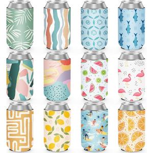 12 Pack Summer Can Cooler Sleeve Insulated Neoprene Can Coolers in Bulk, Beach Pool Bottle Can Drink Holder Party Decorations, Men Women Birthday Bachelorette Party Favor Gifts (Standard)