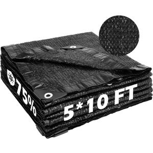 Garden expert 75% Black Shade Cloth 5x10FT Taped Edge with Grommets Sun Net Mesh for Garden Patio Backyard UV-Resistant (5FTx10FT)