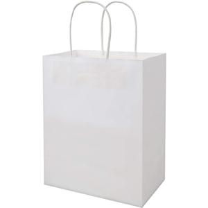 bagmad 100 Pack Sturdy Medium White Kraft Paper Bags with Handles Bulk, Thicken Gift Bags 8x4.75x10 Inch, Craft Grocery Shopping Retail Party Favors Wedding Business Sacks (White, 100pcs)