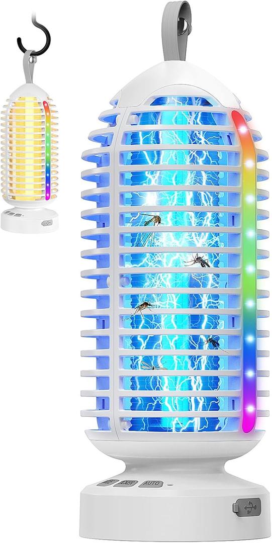Bug Zapper Outdoor Indoor, Cordless Mosquito Zapper with LED Lights and Marquee Lights, Rechargeable Fly Zapper Outdoor Waterproof for Camping, Patio, Backyard, Garden, Home (White) Bug Zapper Outdoor Indoor, Cordless Mosquito Zapper with LED Lights and Marquee Lights, Rechargeable Fly Zapper Outdoor Waterproof for Camping, Patio, Backyard, Garden, Home (White)