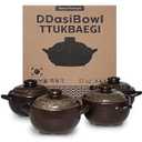 – 4-Pack Korean Clay Pots (17oz / 500ml) with Lids & Handles – Ttukbaegi Stone Bowls for Cooking Bibimbap, Donabe Style Korean Clay Cookware – Oven & Stovetop Safe