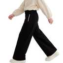 MIANZHI Girls Wide Leg Sweatpants with Bowknot Embroidery Baggy Straight Leg Pants Casual Cotton Pants for School Outdoor Black (Black)