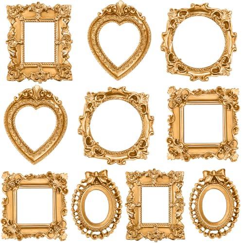 Vicenpal 10 Pcs Vintage Mini Picture Frames Baroque Antique Small Resin Jewelry Display Table Frame for Christmas DIY Photo Holiday Party Decoration (Gold)