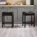 Sweetcrispy Bar Stools Set of 2, 24 Inch Counter Height Stools, PU Leather Upholstered Bar Chairs with Footrest, Modern Bar Stools for Kitchen Island, Dining, Living Room, Modern Black