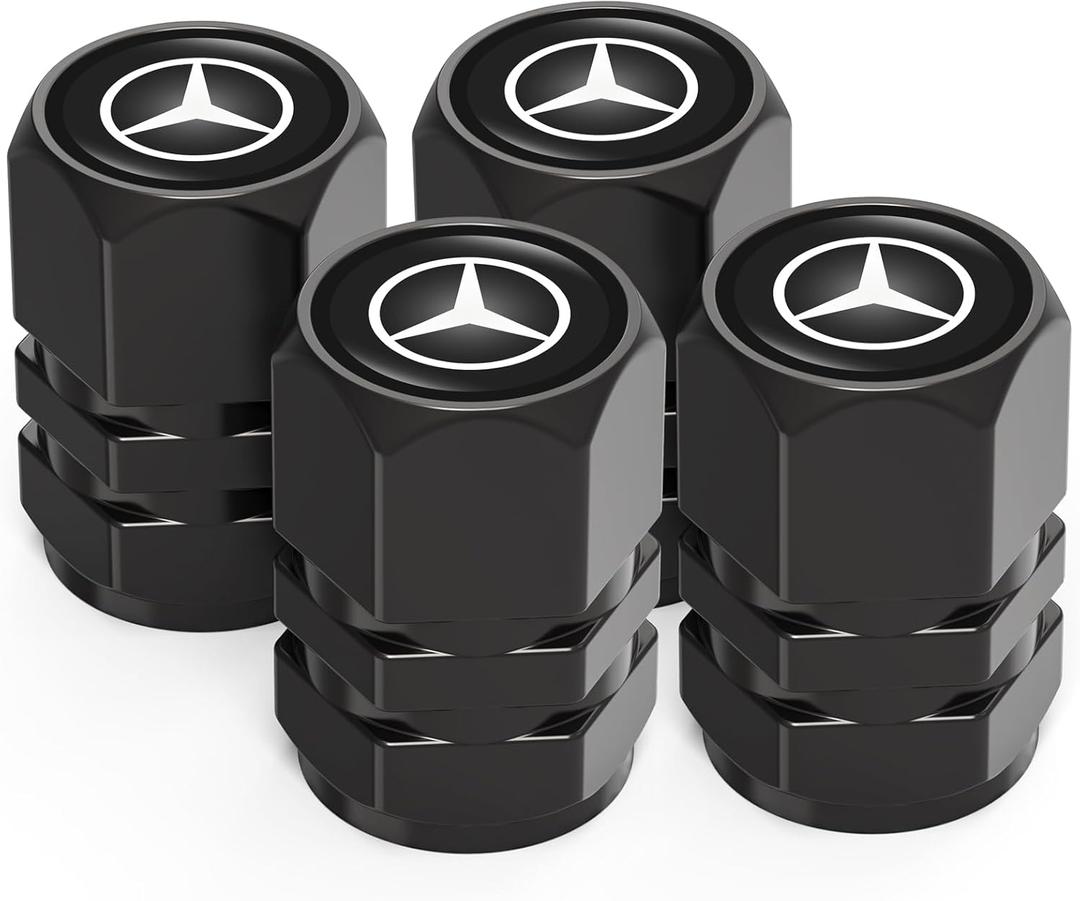 for Mercedes Benz Valve Stem Caps, Alloy Car Tire Valve Caps Compatible with Mercedes Benz C E S M Serie CLK GLK GL AB AMG GLS GLE AMG, Black