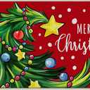 Livcoz Merry Christmas Tree Red Welcome Front Door Mat, Xmas Snowflake Decorative Doormat Non-Slip Floor Entryway Rug, Winter Holiday Indoor Outdoor Home Kitchen Decoration 17x29 Inches