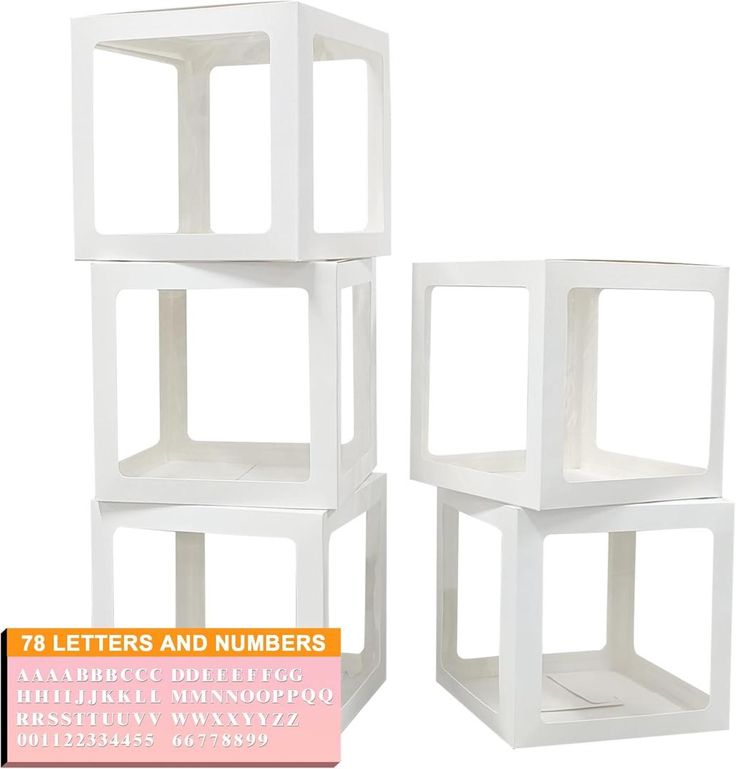 Thickened 5 PCs White Transparent Balloon Boxes with 78 Letters & Numbers for Custom Name,Clear Baby Boxes Love Balloon Box for Baby Shower,Gender Reveal, Bridal Shower & Birthday Party,Prom Boxes