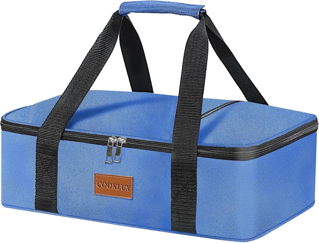 Insulated Casserole Carrier - Single Layer Design, Thermal Bag for Hot&Cold Food Transport, Fits 9x13 Casserole Dish, Leak-Proof, Durable Nylon, Zip Pockets,Navy Blue