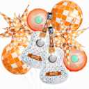 8Pcs Orange & Green Music Theme Balloons Set, Shiny Guitar, Disco Ball & Record Balloons, Life of a Showgirl Party Decorations for Music Birthday, Pop Star Singer Celebration
