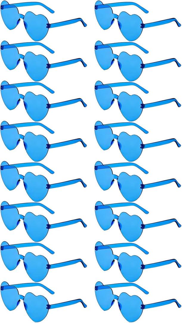 16 Pairs Heart Shaped Sunglasses Candy Color Rimless Fun Heart Glasses for Women Party Favors (Blue)