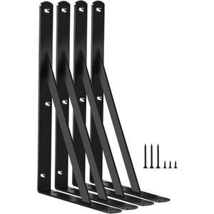 4 Pack L12 x H 8" Black Heavy Duty Shelf Brackets with Screws Metal Shelf Brackets Shelf Support Angle Brackets for Shelves L Brackets Heavy Duty Floating Shelf
