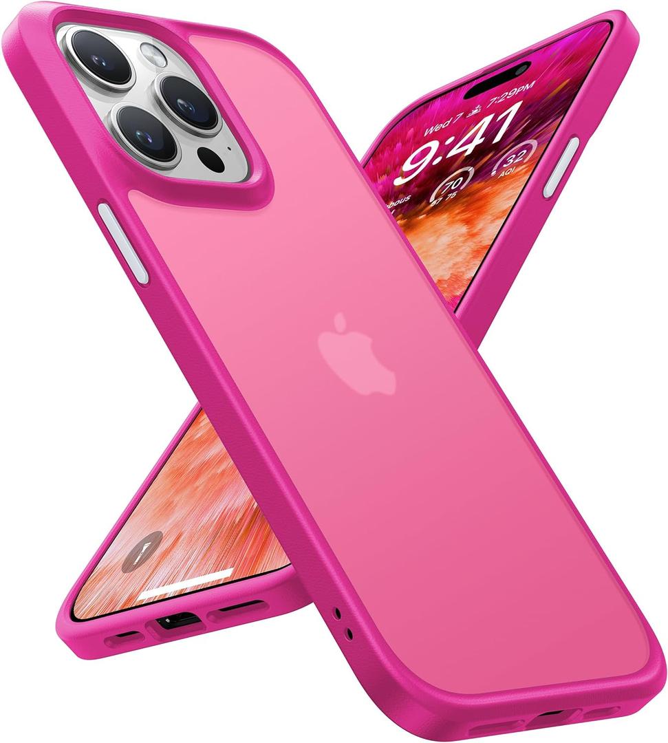 TORRAS Shockproof for iPhone 15 Pro Case 6.1", 12FT Military Grade Drop Tested, Anti-Fingerprint Anti-Scratch Semi-Clear Back with Silicone Slim Thin Protective Phone Case for iPhone 15 Pro, Pink