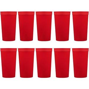 Red Blank Plastic Cups 10 Pack 32 oz 