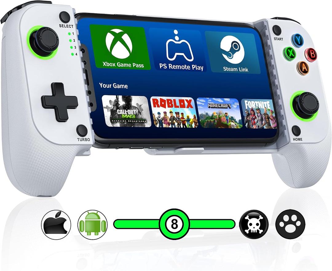 Larstylee Wireless Mobile Gaming Controller for iPhone/Android, Phone Game Controller Support Phone Case, Colorful Light Hall Joystick, Turbo, Mobile Gaming Gamepad