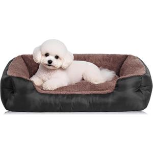 Dog Beds for Small Dogs, Small Pet Beds with Sides, Rectangle Dog Bed with Nonskid Bottom (Medium (28"x20"x7"), Black)